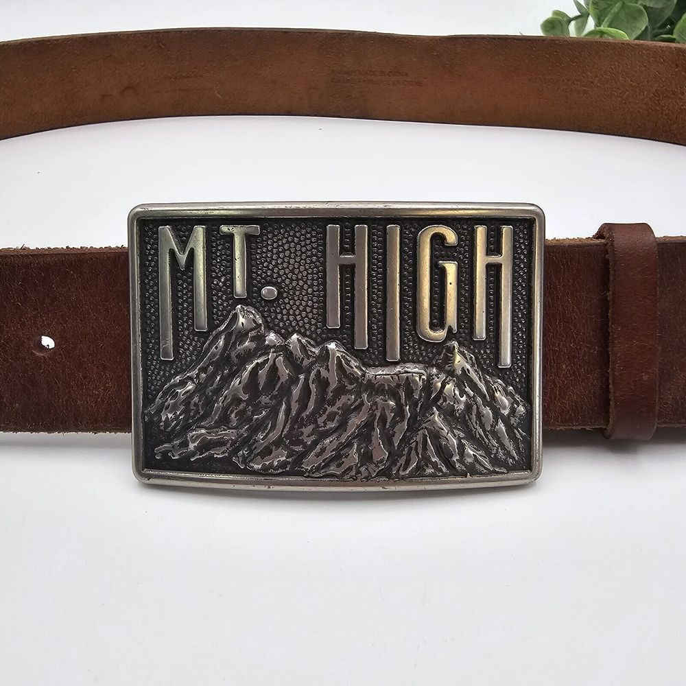 American Eagle Mt. High Belt Buckle Brown‎ Leather Waist 34-38 Cowboy Western